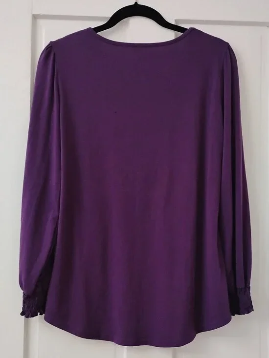 Dark Purple Long Puff Sleeve Smocked Tunic top - Picture 2 of 5